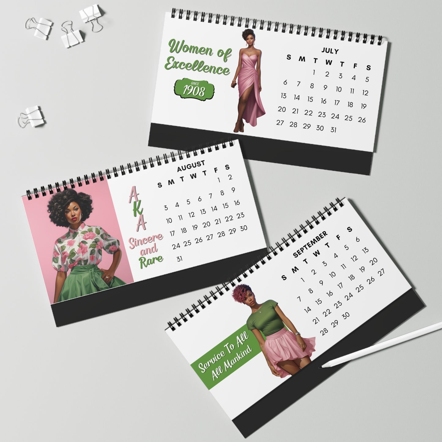 2025 Alpha Kappa Alpha Sorority 10 x 5 Desk Calendar | AKA Soror Sisterhood Gift | AKA Founders' Day Office Gift | Big Little Gift
