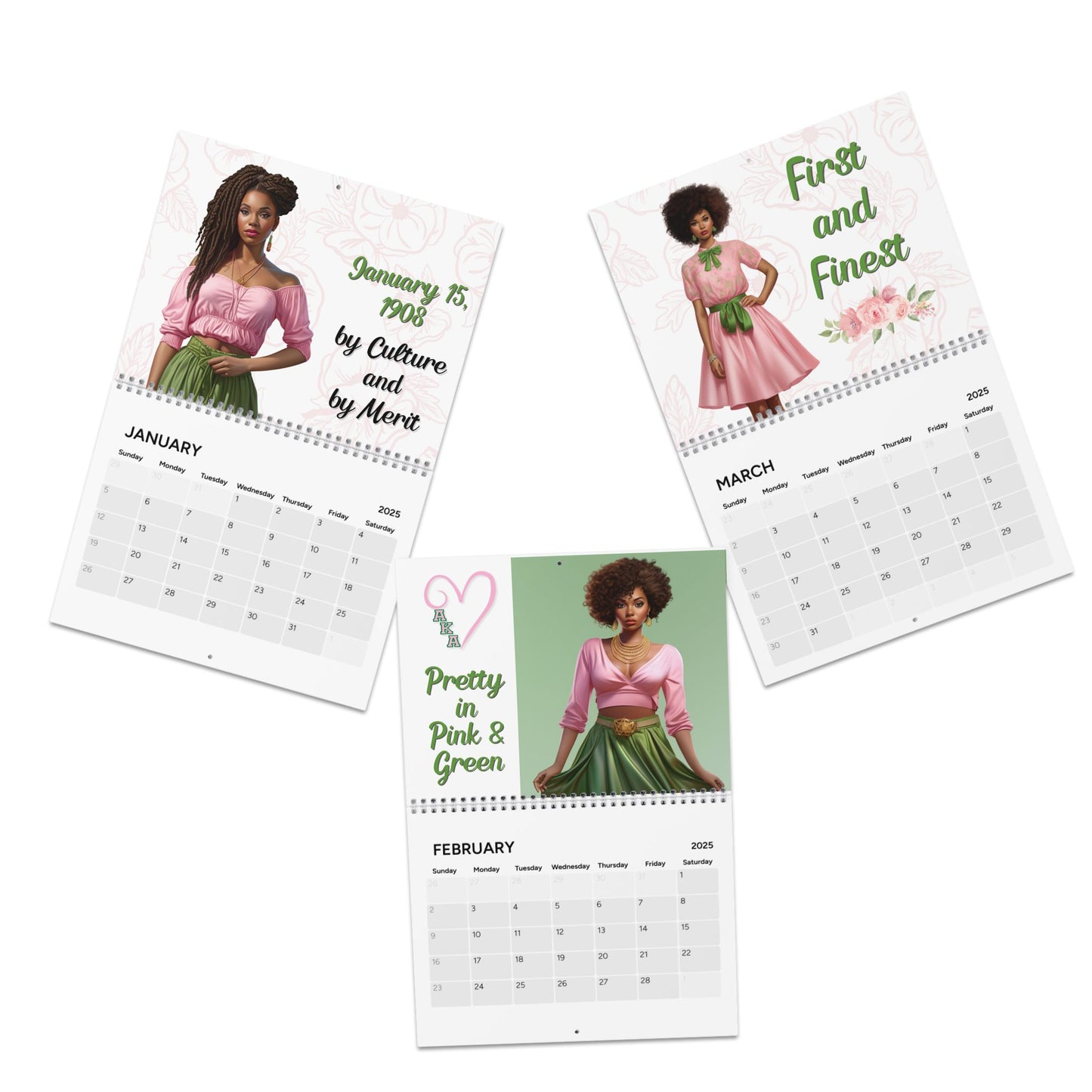 2025 AKA Sorority Inspired Hanging Wall Calendar | Jan '25-Dec '25 | Alpha Kappa Alpha Soror GIft