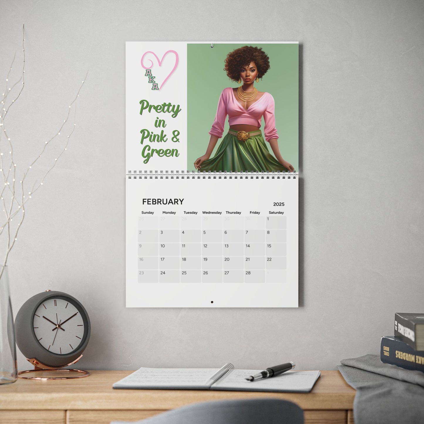 2025 AKA Sorority Inspired Hanging Wall Calendar | Jan '25-Dec '25 | Alpha Kappa Alpha Soror GIft