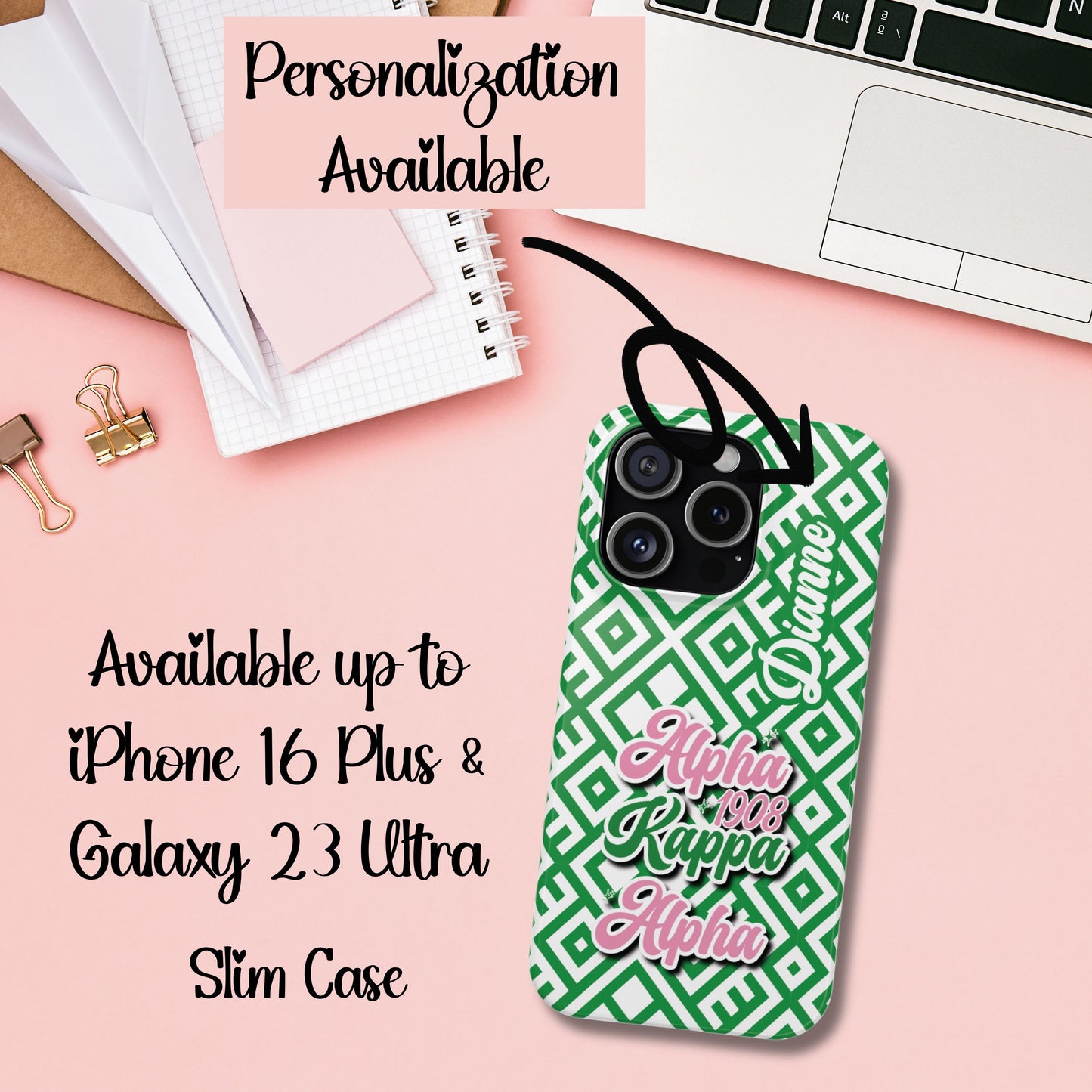 AKA Sorority Phone Case PERSONALIZED (iPhone 16 Plus-Galaxy 23Ult) | Alpha Kappa Alpha Custom Gift | AKA Soror Founders' Day | Probate Crossing 1908