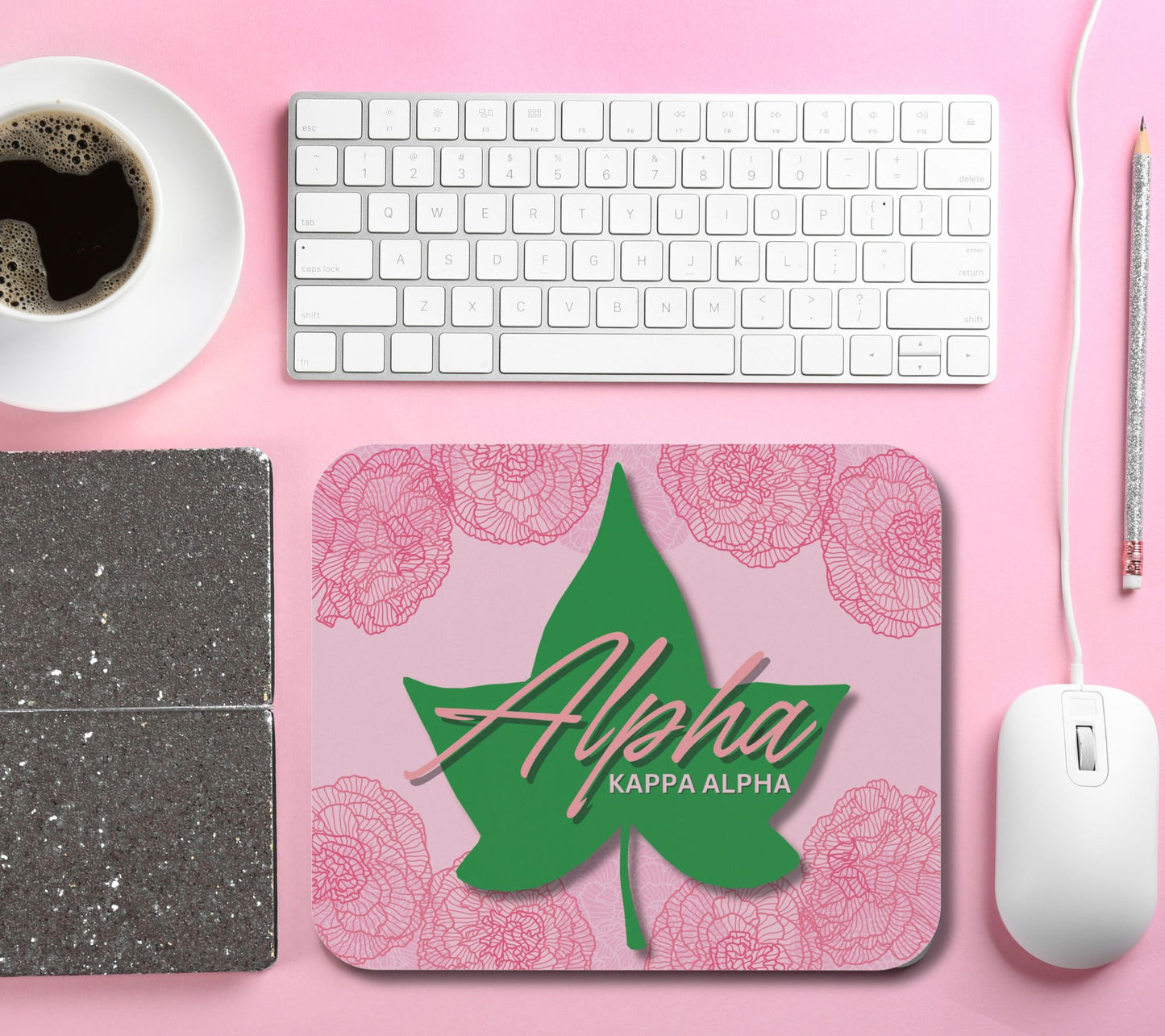 Alpha Kappa Alpha Sorority Mouse Pad | AKA 1908 Pink & Green Ivy | Soror Sisterhood Gift | Founders' Day | Probate Crossing Szn