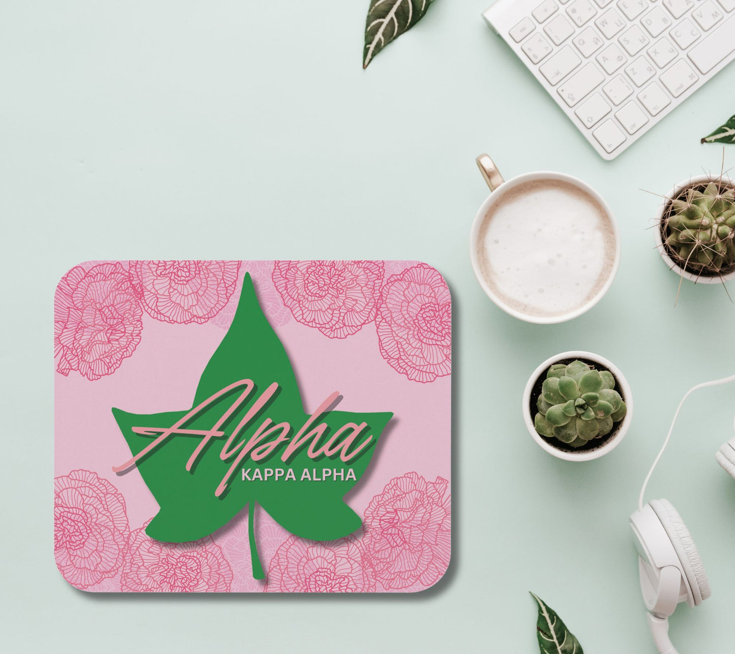 Alpha Kappa Alpha Sorority Mouse Pad | AKA 1908 Pink & Green Ivy | Soror Sisterhood Gift | Founders' Day | Probate Crossing Szn