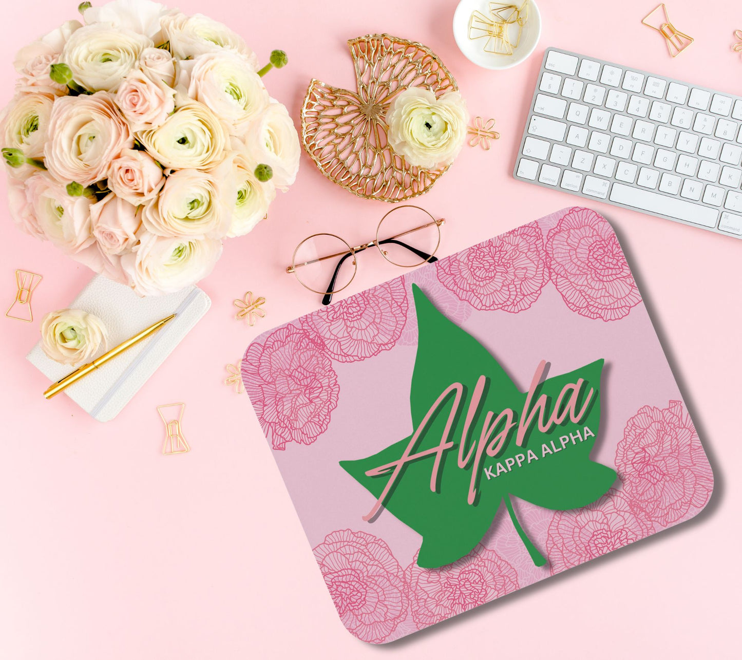 Alpha Kappa Alpha Sorority Mouse Pad | AKA 1908 Pink & Green Ivy | Soror Sisterhood Gift | Founders' Day | Probate Crossing Szn