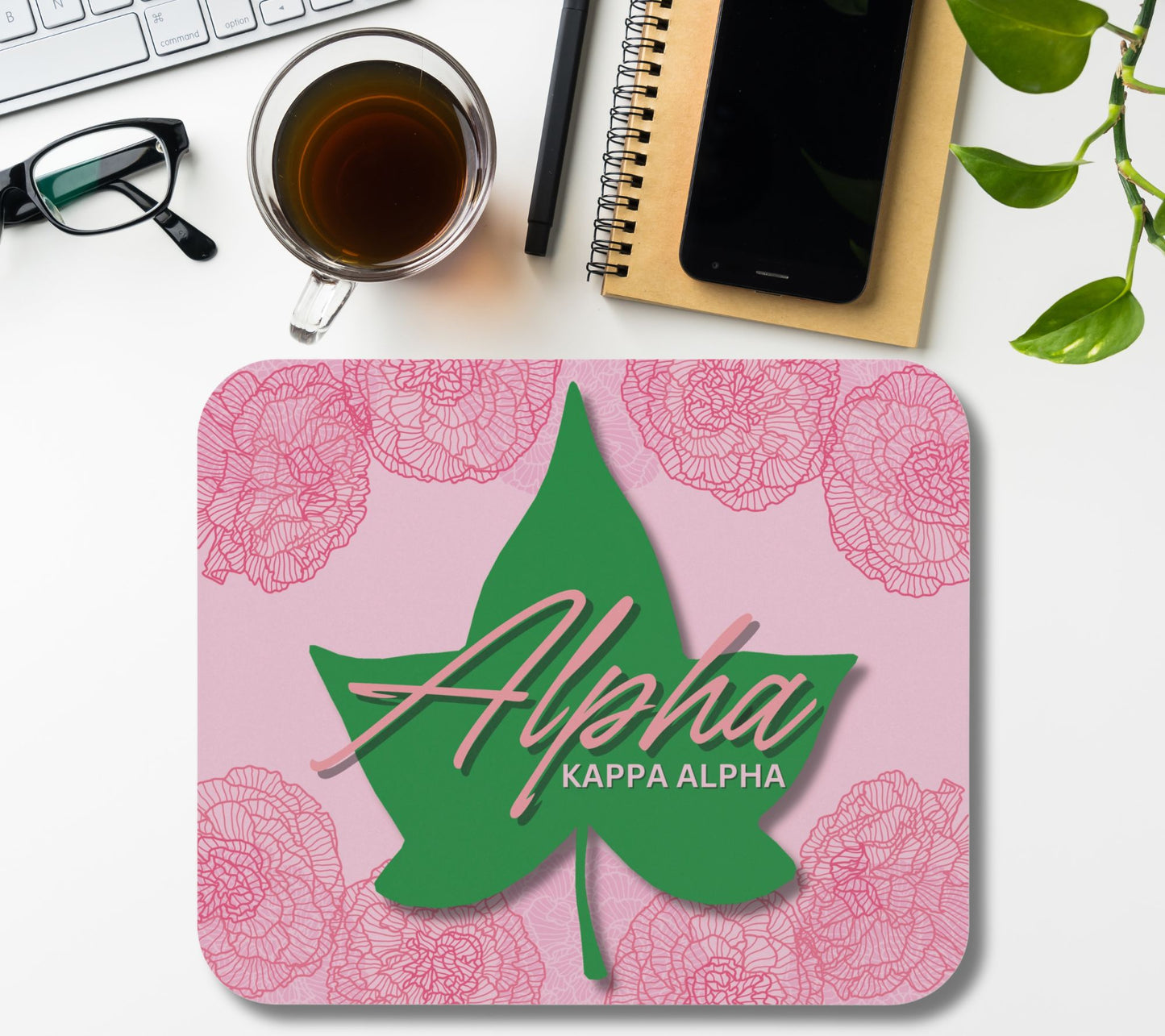 Alpha Kappa Alpha Sorority Mouse Pad | AKA 1908 Pink & Green Ivy | Soror Sisterhood Gift | Founders' Day | Probate Crossing Szn