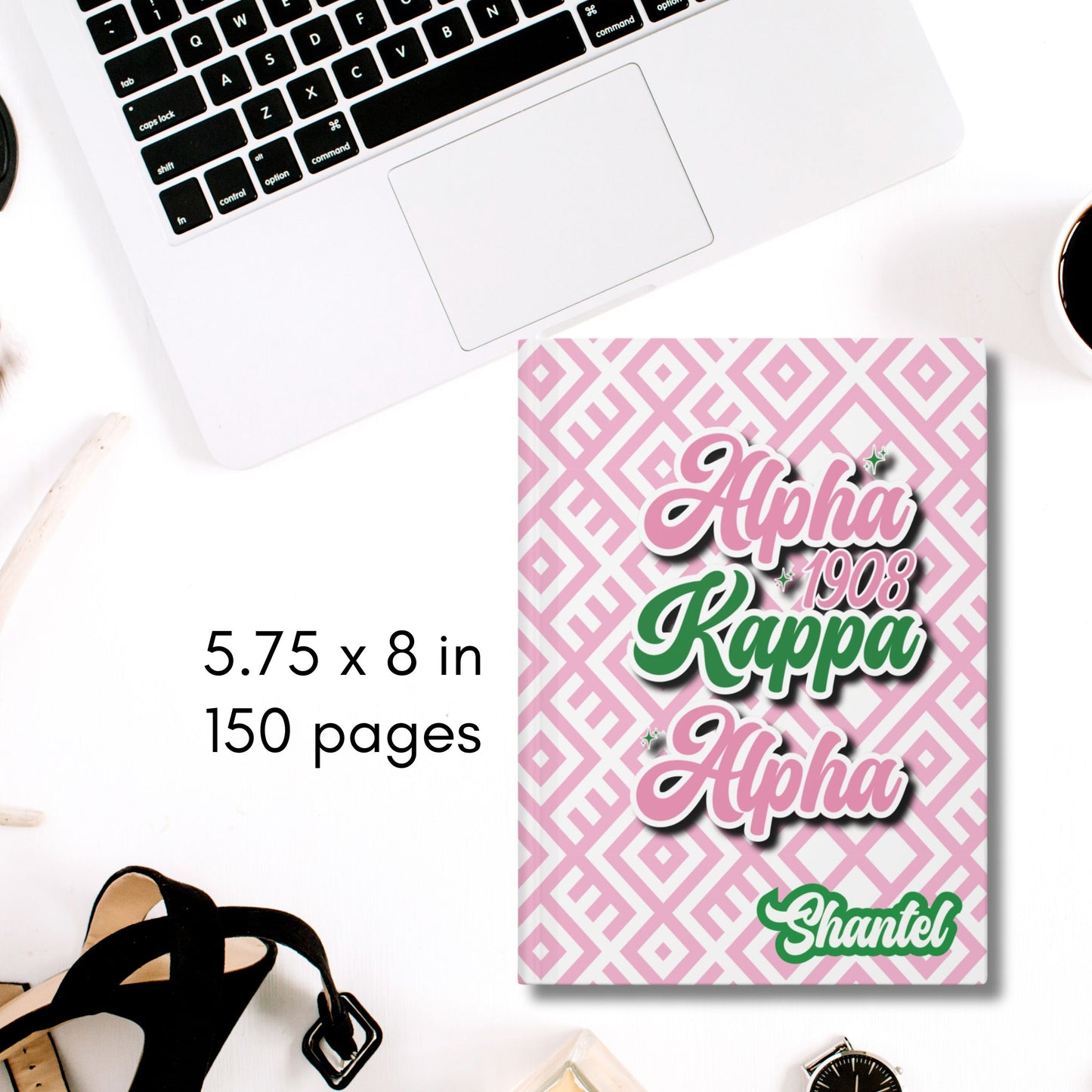 Alpha Kappa Alpha Sorority-Inspired PERSONALIZED Hardback Journal - 5.75" x 8" with 150 Lined Pages | AKA Sisterhood Gift