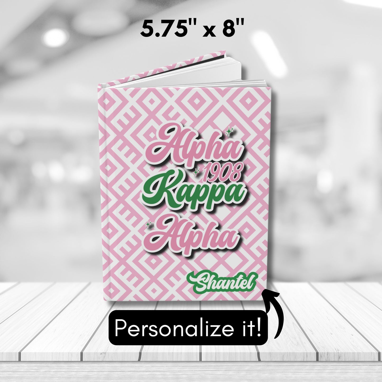 Alpha Kappa Alpha Sorority-Inspired PERSONALIZED Hardback Journal - 5.75" x 8" with 150 Lined Pages | AKA Sisterhood Gift