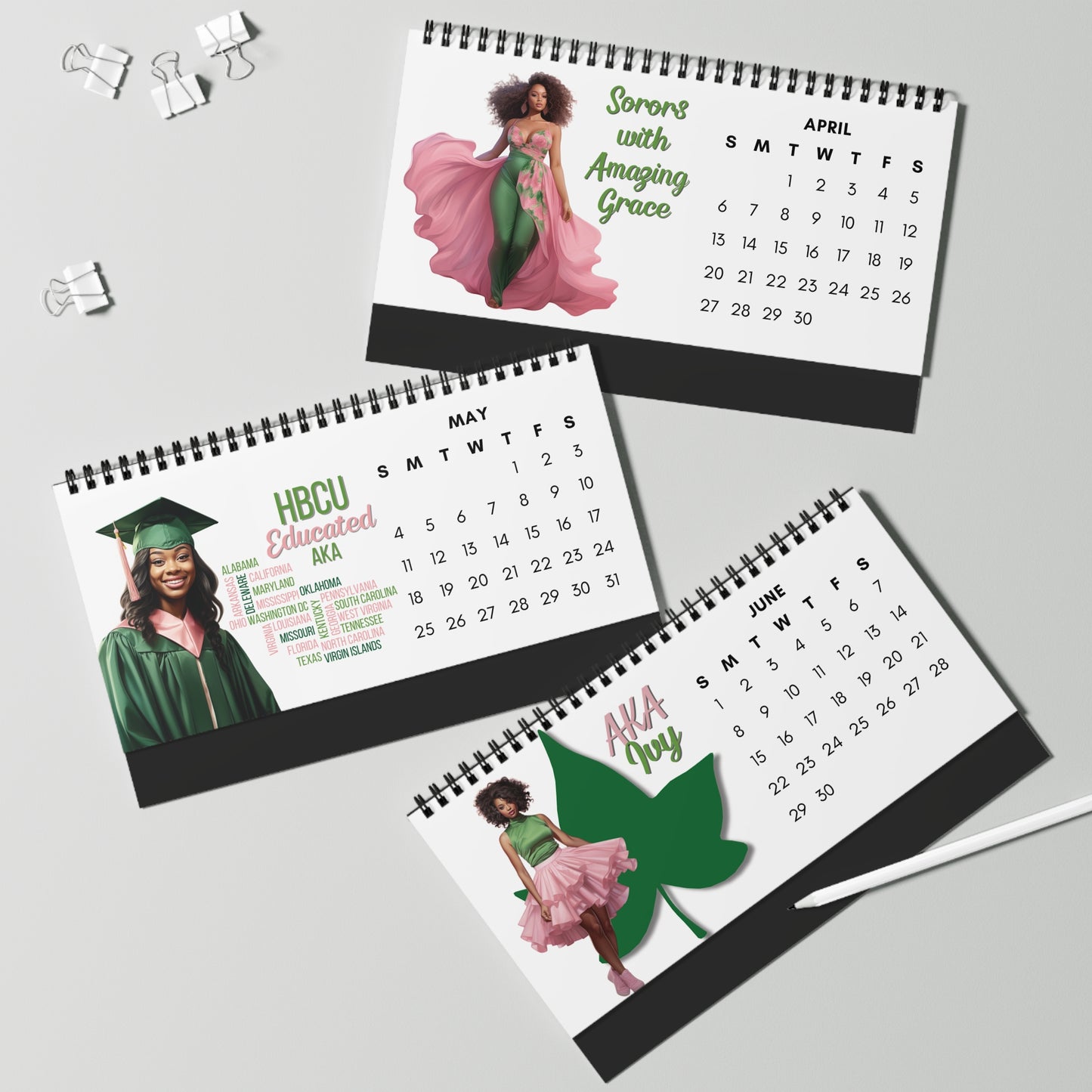 2025 Alpha Kappa Alpha Sorority 10 x 5 Desk Calendar | AKA Soror Sisterhood Gift | AKA Founders' Day Office Gift | Big Little Gift