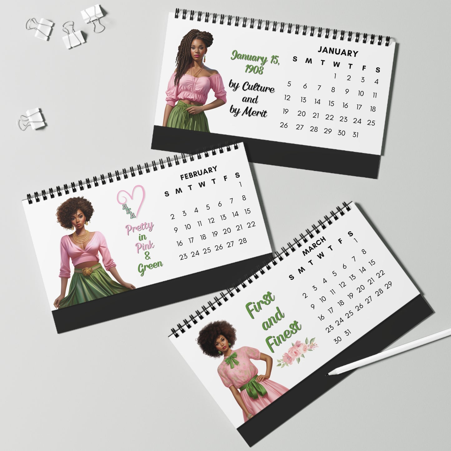 2025 Alpha Kappa Alpha Sorority 10 x 5 Desk Calendar | AKA Soror Sisterhood Gift | AKA Founders' Day Office Gift | Big Little Gift