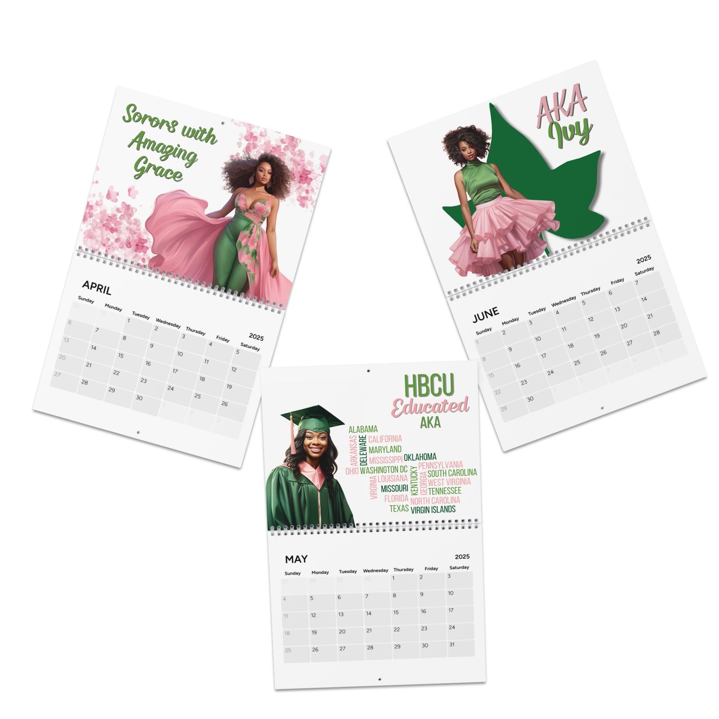 2025 AKA Sorority Inspired Hanging Wall Calendar | Jan '25-Dec '25 | Alpha Kappa Alpha Soror GIft