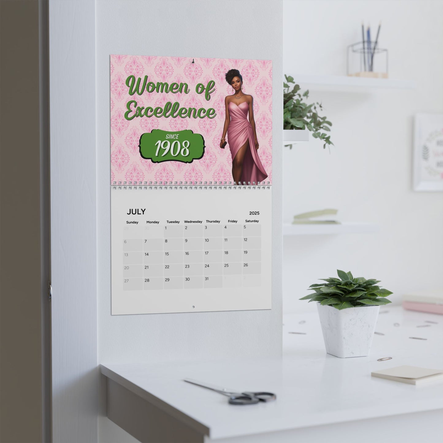 2025 AKA Sorority Inspired Hanging Wall Calendar | Jan '25-Dec '25 | Alpha Kappa Alpha Soror GIft