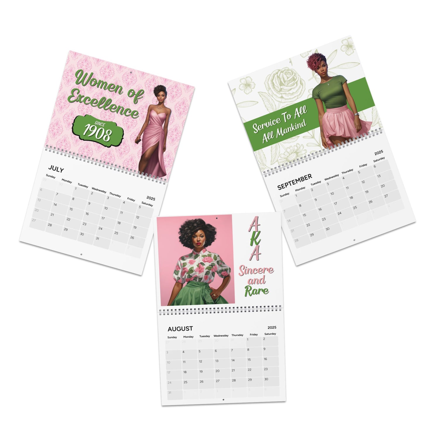 2025 AKA Sorority Inspired Hanging Wall Calendar | Jan '25-Dec '25 | Alpha Kappa Alpha Soror GIft