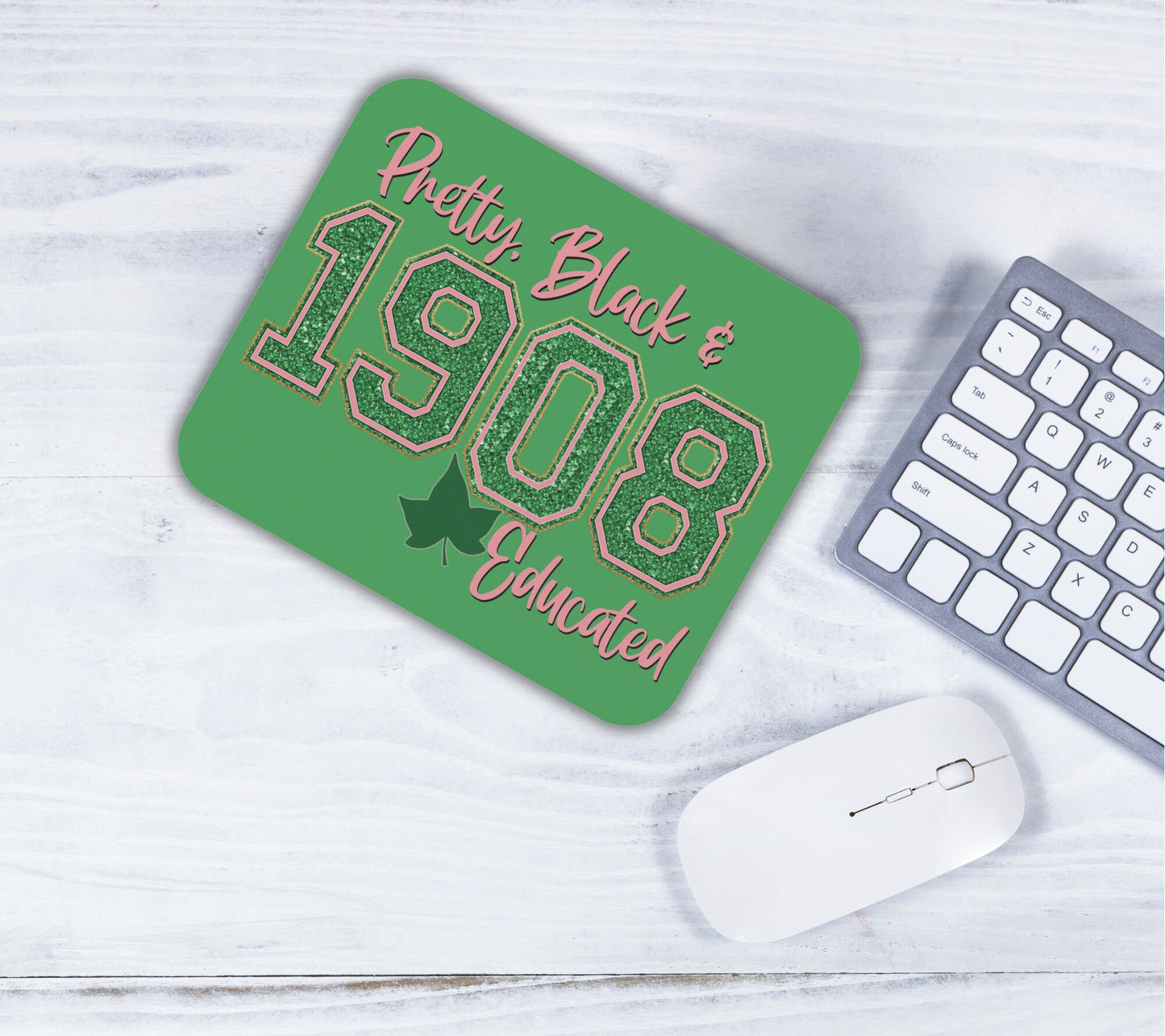 Alpha Kappa Alpha Sorority Mouse Pad | AKA Pretty Black and Educated 1908 Pink & Green Ivy | Sorority Sister Gift | Founders' Day