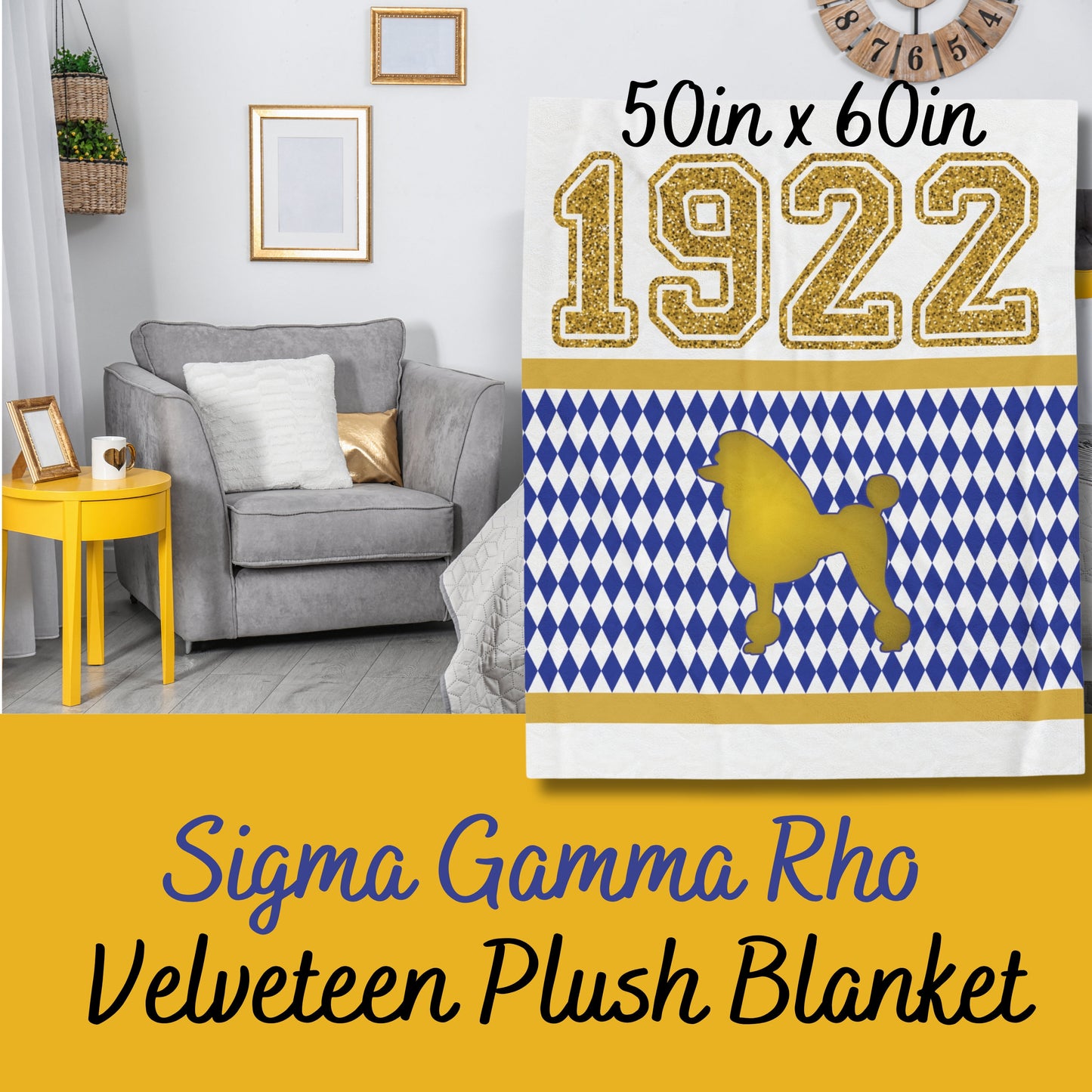 Sigma Gamma Rho Sorority 1922 Poodle Velveteen Plush Blanket 50x60in | SgRho Dorm Decor | Grho Graduation Mothers Day Gift