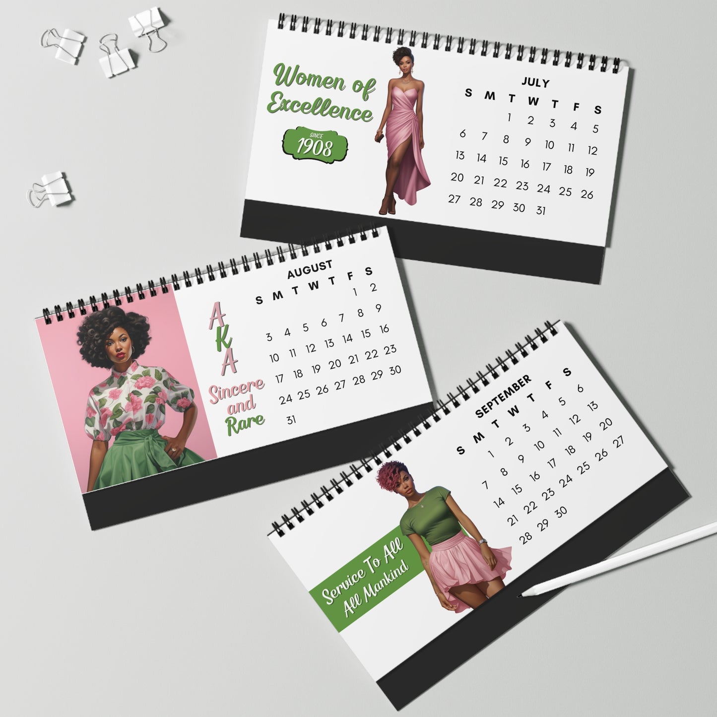 2025 Alpha Kappa Alpha Sorority 10 x 5 Desk Calendar | AKA Soror Sisterhood Gift | AKA Christmas Founders' Day Office Gift | Big Little Gift