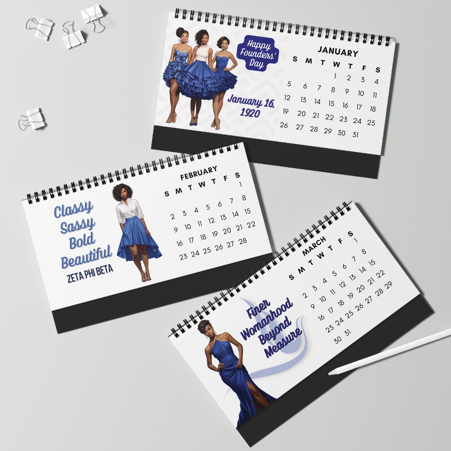 2025 Zeta Phi Beta Sorority 10 x 5 Desk Calendar | ZPhiB Soror Sisterhood Gift | Zeta Christmas Founders' Day Office Gift | Big Little Gift