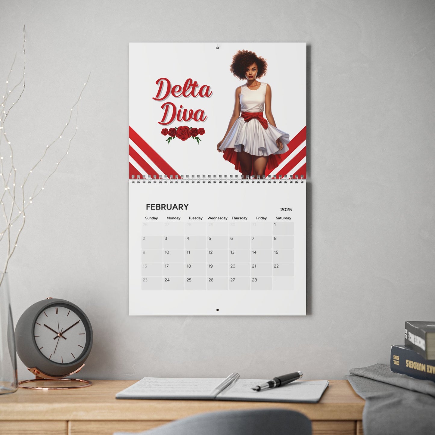 2025 Delta Sigma Theta Sorority Inspired Hanging Wall Calendar | Jan'25-Dec'25 | DST Soror Gift