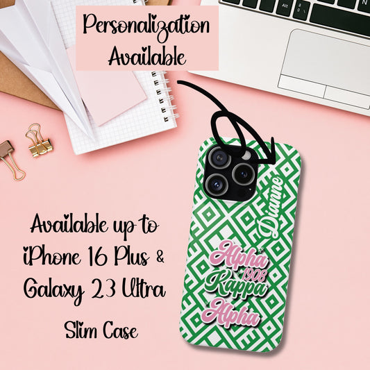 AKA Sorority Phone Case PERSONALIZED (iPhone 16 Plus-GAlaxy 23Ult) | Alpha Kappa Alpha Custom Gift | AKA Soror Christmas Founders' Day | Probate Crossing 1908