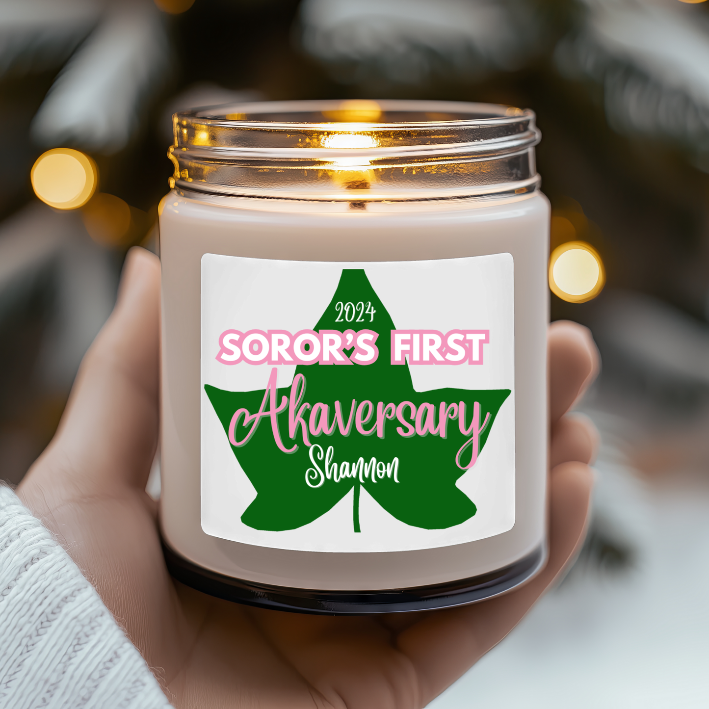 AKA "Soror's First" Scented Soy Candle PERSONALIZED - 9oz glass jar | Alpha Kappa Alpha Milestone Sisterhood Gift Idea | Custom AKAversary