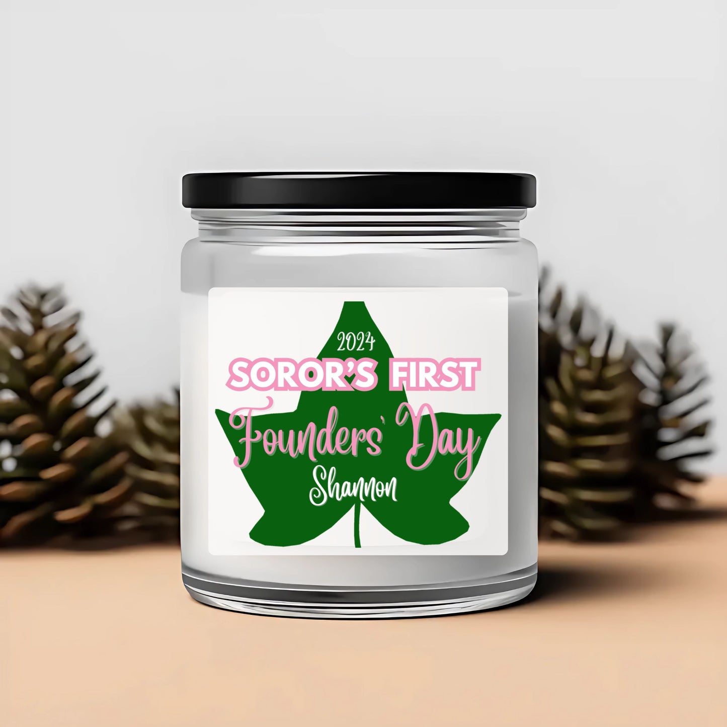 AKA "Soror's First" Scented Soy Candle PERSONALIZED - 9oz glass jar | Alpha Kappa Alpha Milestone Sisterhood Gift Idea | Custom AKAversary