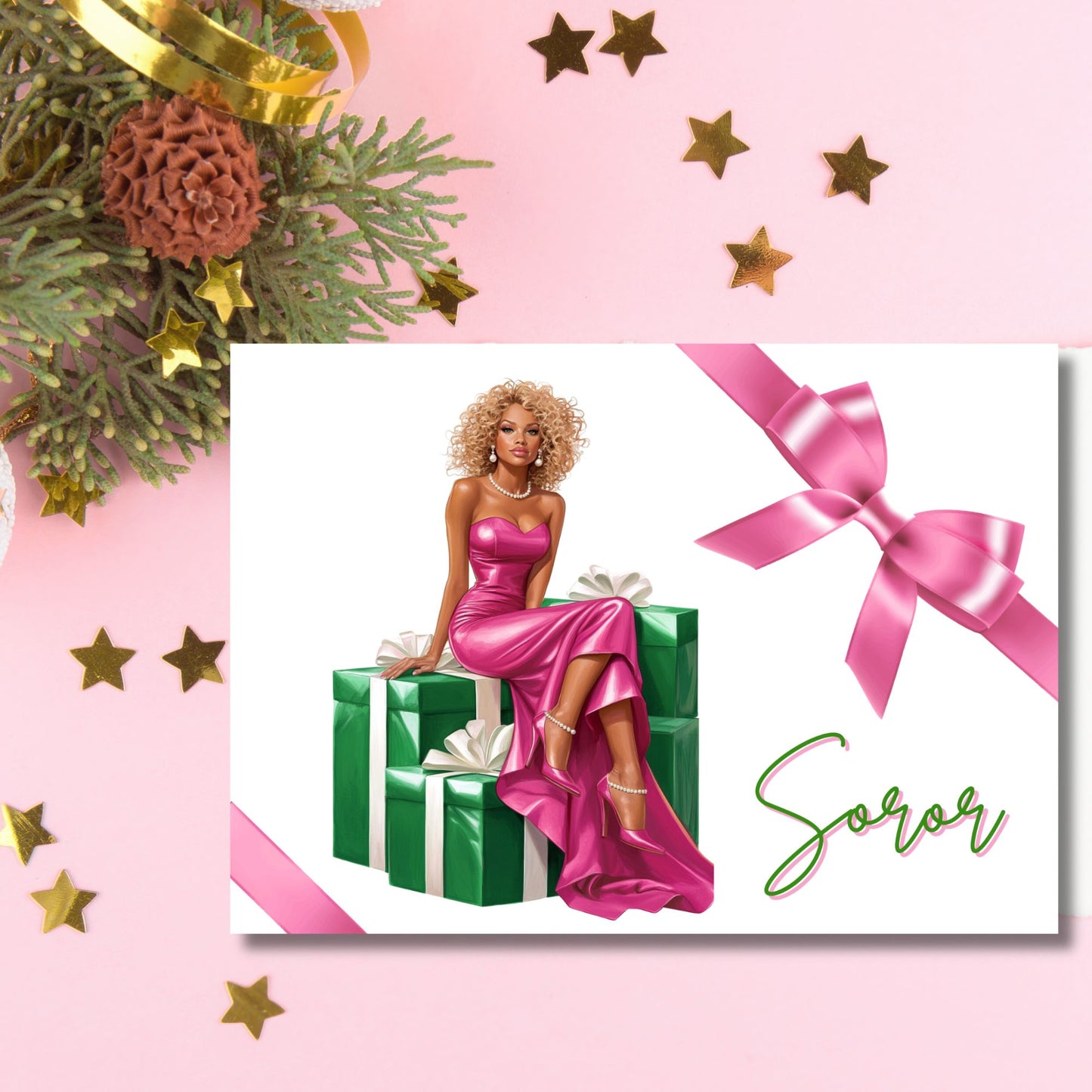 AKA Sorority Folded 5 x 7  Greeting Cards w/ envelopes (10, 30, 50) Alpha Kappa Alpha Holiday Christmas Cards | AKAVersary | AKA Invitations