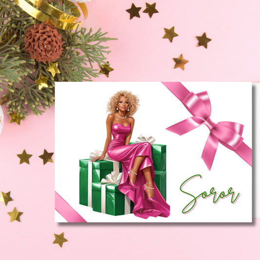 AKA Sorority Folded 5 x 7  Greeting Cards w/ envelopes (10, 30, 50) Alpha Kappa Alpha Holiday Christmas Cards | AKAVersary | AKA Invitations