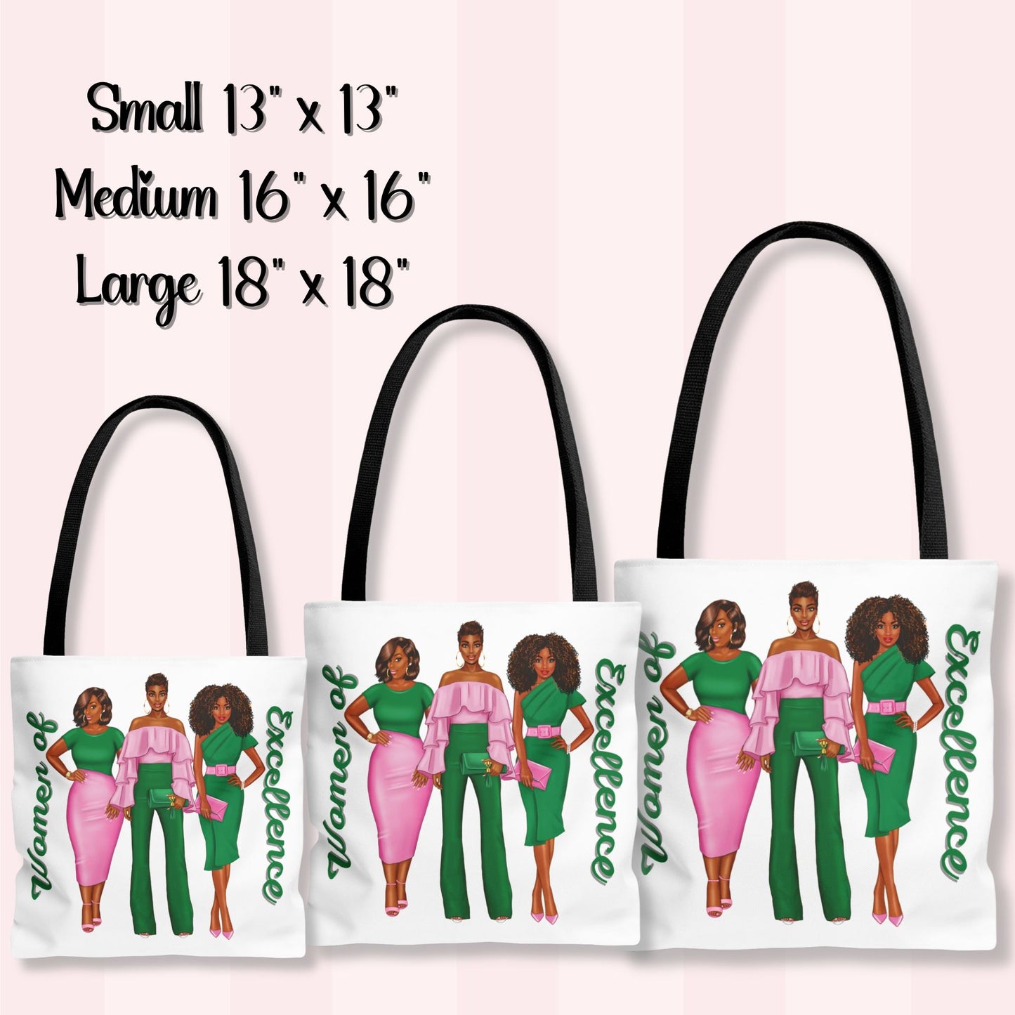 AKA Sorority-Inspired Tote Bag (3 sizes) - Women of Excellence | Alpha Kappa Alpha Catch All Bag | Sisterhood