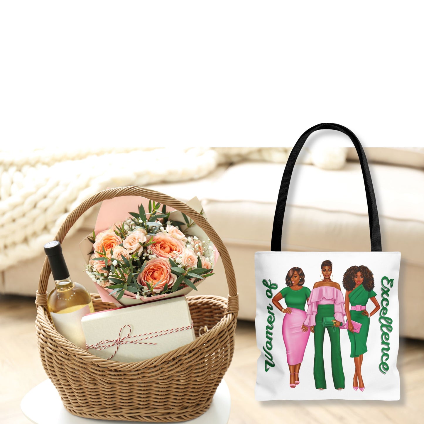 AKA Sorority-Inspired Tote Bag (3 sizes) - Women of Excellence | Alpha Kappa Alpha Catch All Bag | Sisterhood