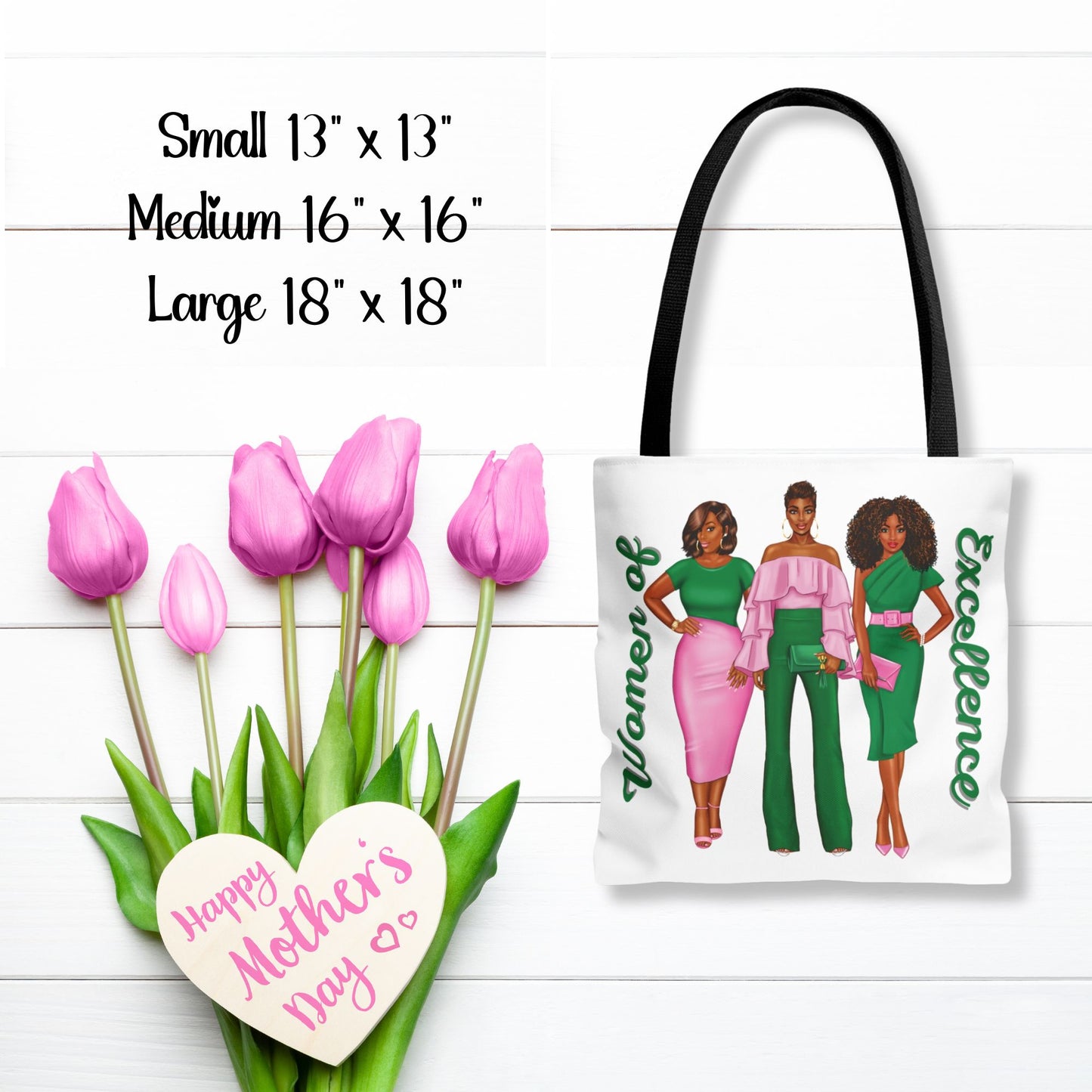 AKA Sorority-Inspired Tote Bag (3 sizes) - Women of Excellence | Alpha Kappa Alpha Catch All Bag | Sisterhood