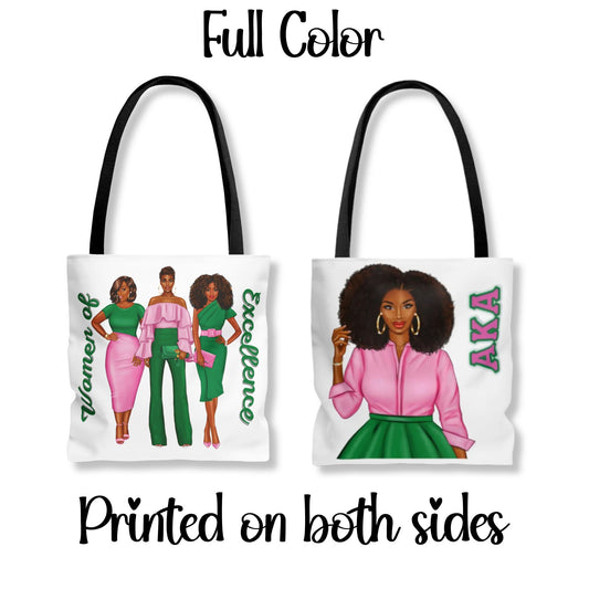 AKA Sorority-Inspired Tote Bag (3 sizes) - Women of Excellence | Alpha Kappa Alpha Catch All Bag | Sisterhood