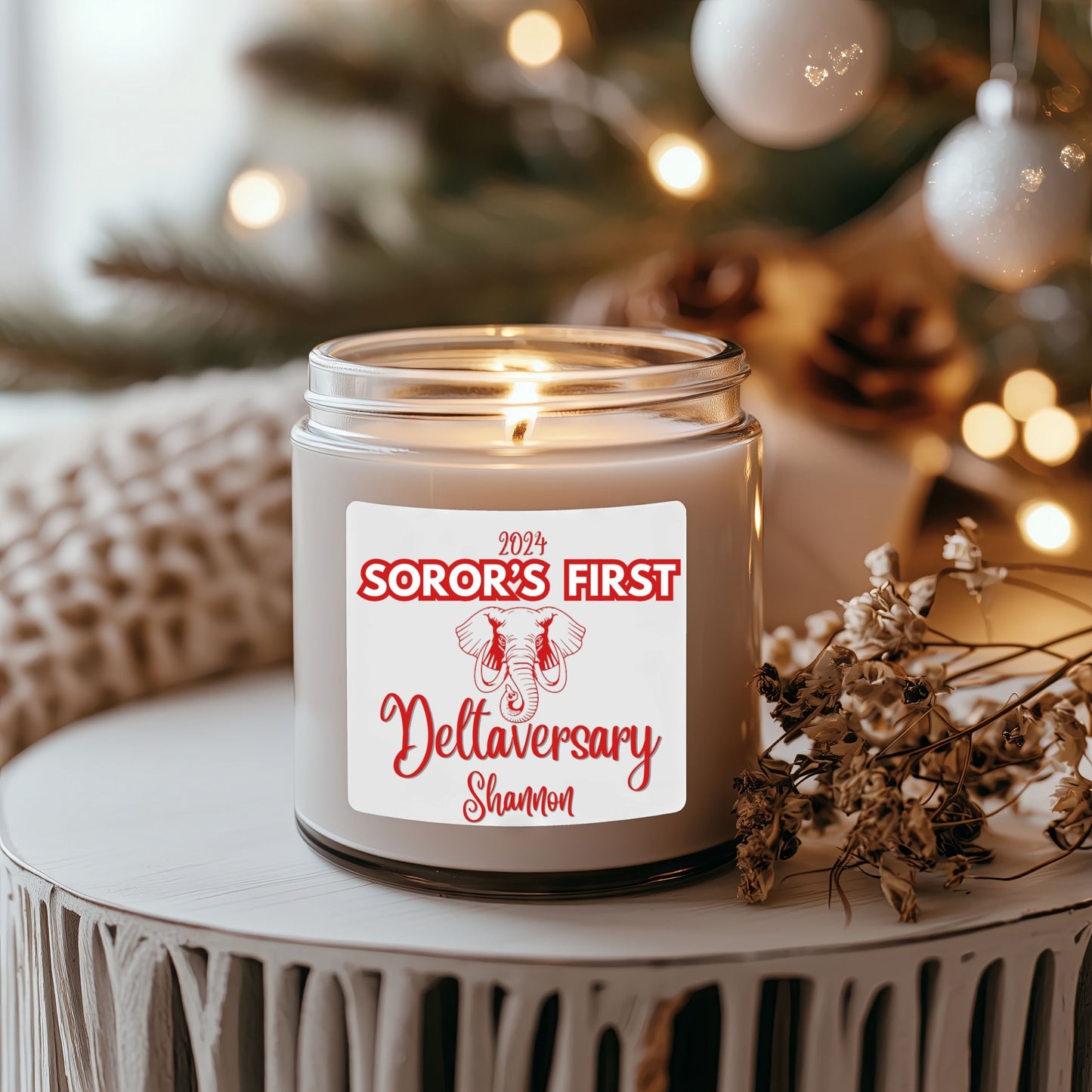 Delta Sigma Theta "Soror's First" Scented Soy Candle PERSONALIZED - 9oz glass jar | DST Milestone Sisterhood Gift | Custom Deltaversary