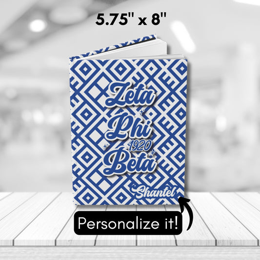 Zeta Phi Beta Sorority-Inspired PERSONALIZED Hardcover Journal - 5.75" x 8" -150 Lined Pages  | ZPhiB Sisterhood Founders' Day Gift