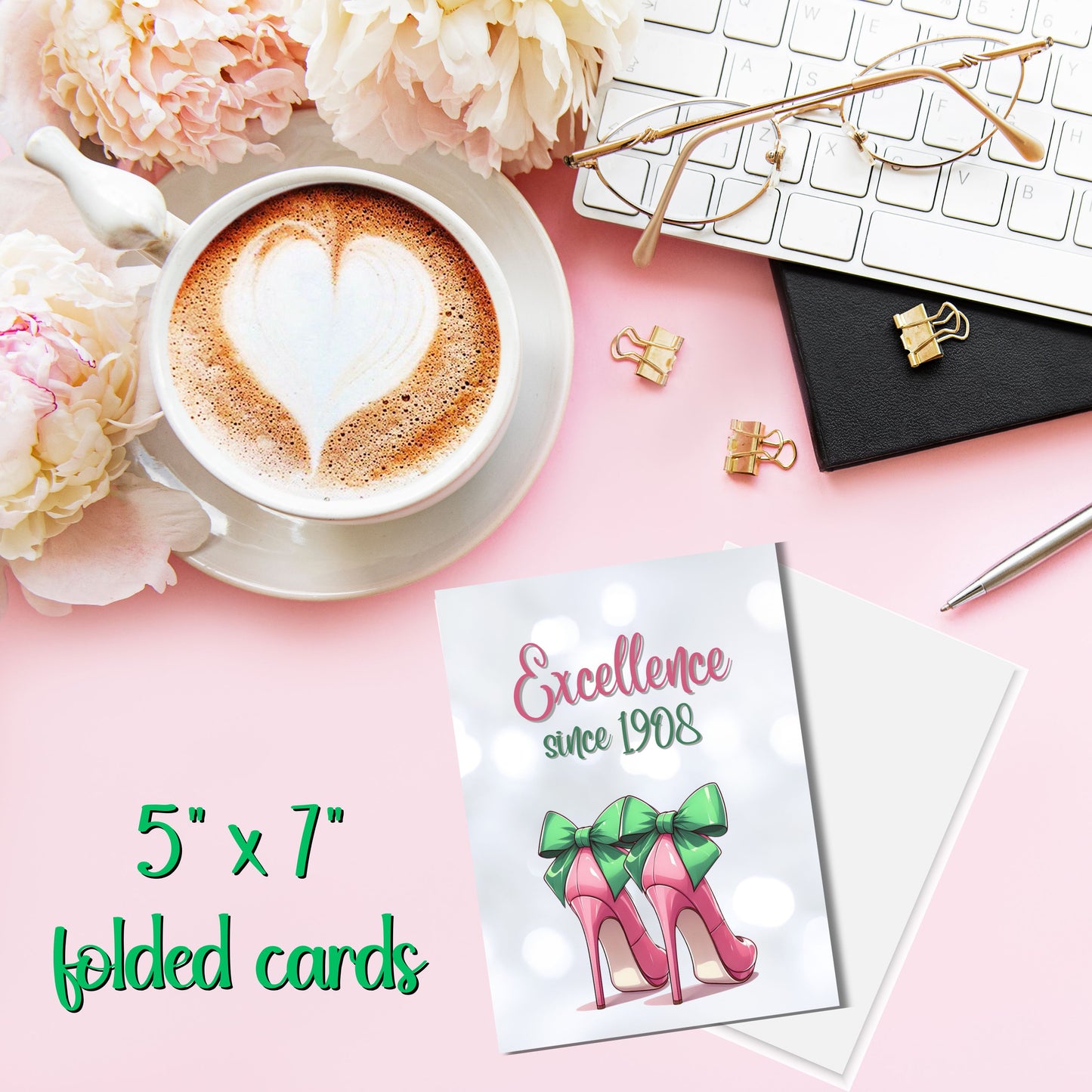 Alpha Kappa Alpha Sorority-Inspired 5x7 Folded Greeting Card (10, 30, 50pc w/envelopes) Founders' Day 1908 | Divine 9