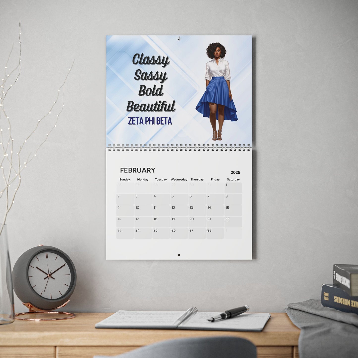 2025 Zeta Phi Beta Sorority Inspired Hanging Wall Calendar | Jan'25-Dec'25