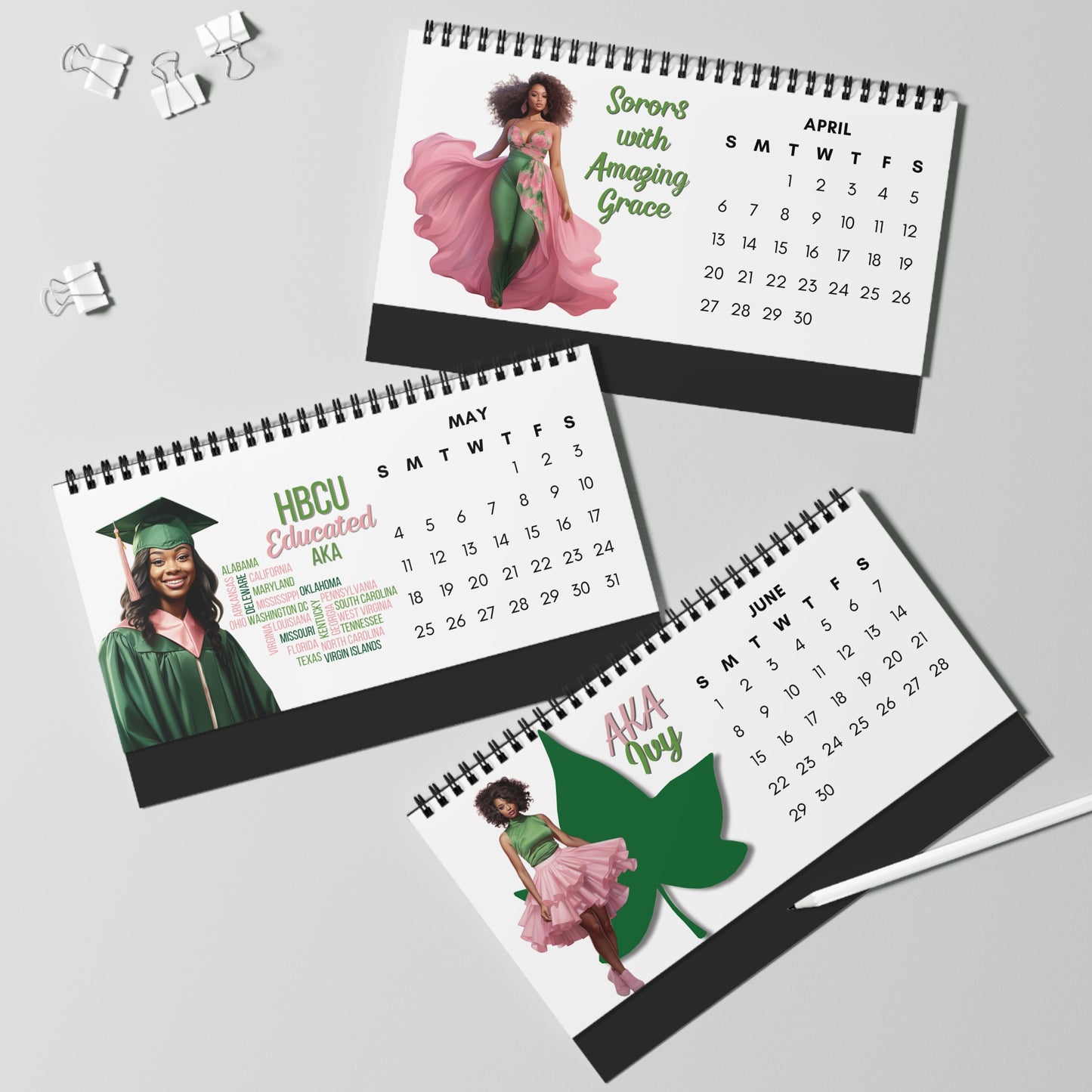 2025 Alpha Kappa Alpha Sorority 10 x 5 Desk Calendar | AKA Soror Sisterhood Gift | AKA Christmas Founders' Day Office Gift | Big Little Gift