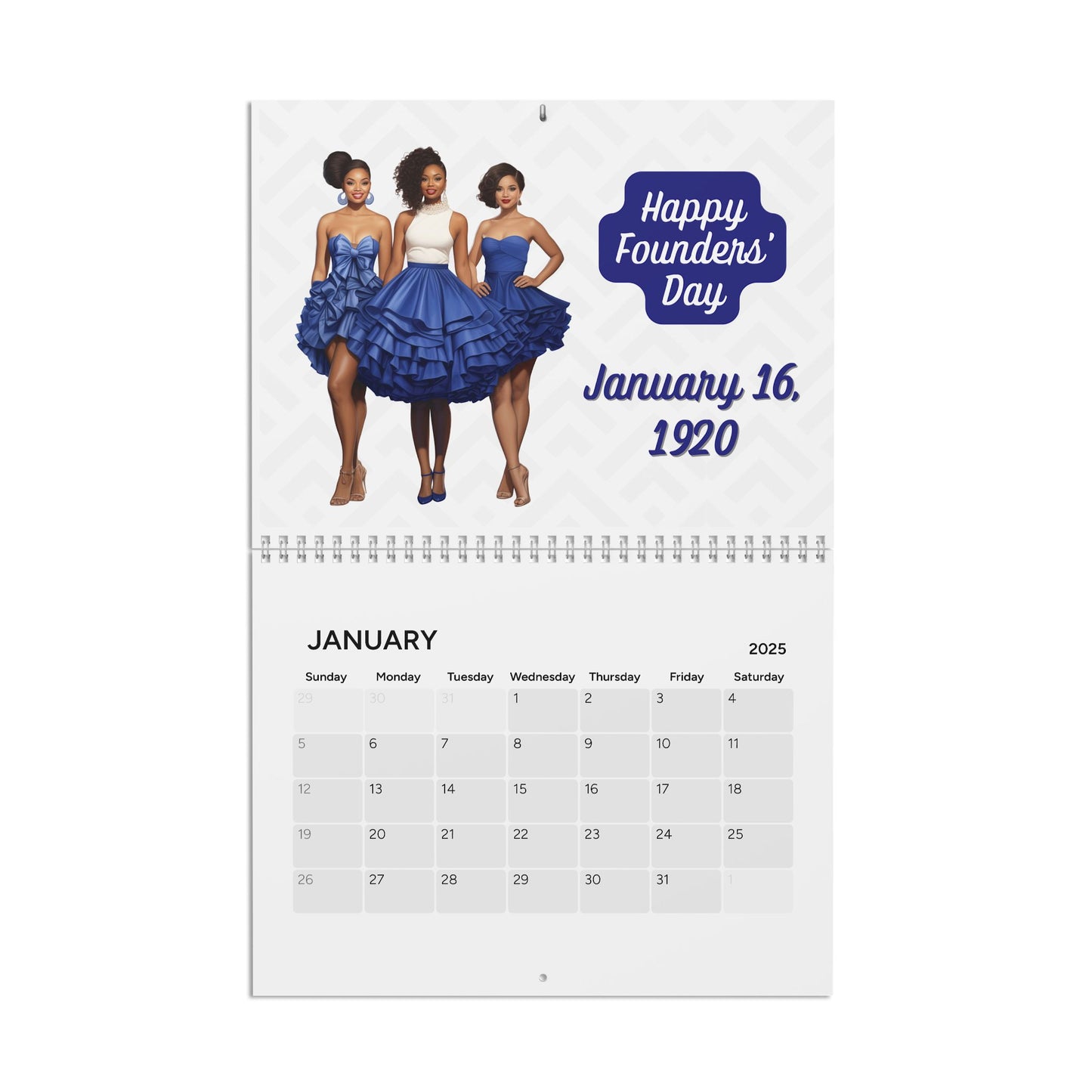 2025 Zeta Phi Beta Sorority Inspired Hanging Wall Calendar | Jan'25-Dec'25