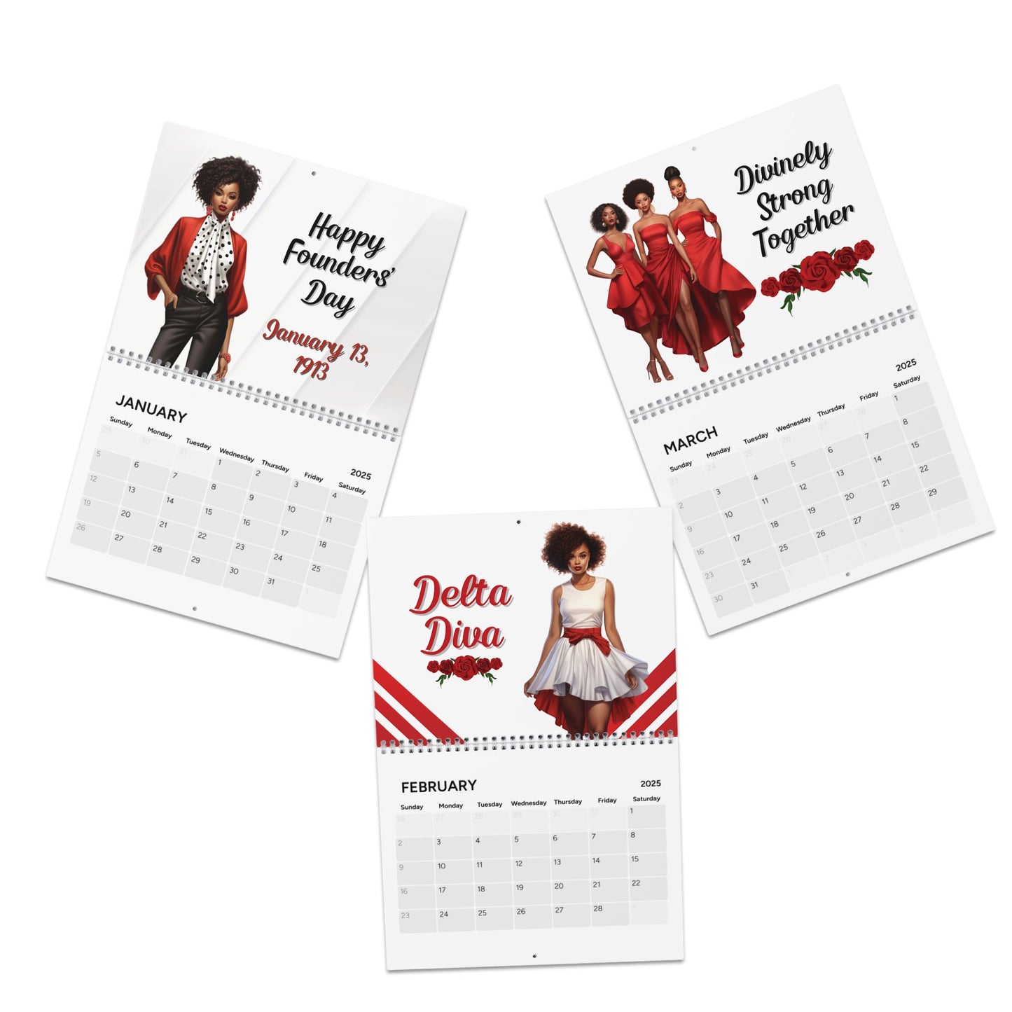 2025 Delta Sigma Theta Sorority Inspired Hanging Wall Calendar | Jan'25-Dec'25 | DST Soror Gift