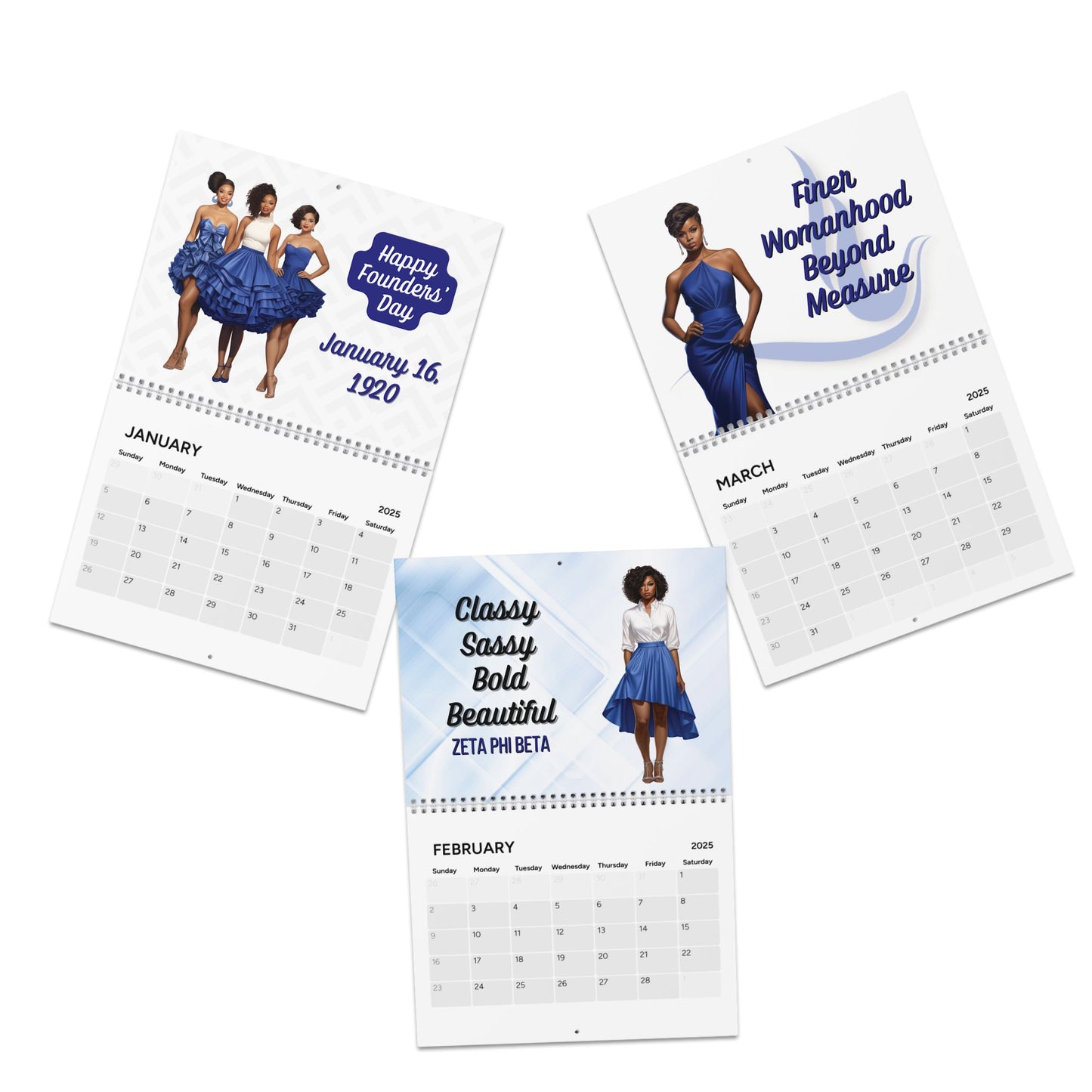 2025 Zeta Phi Beta Sorority Inspired Hanging Wall Calendar | Jan'25-Dec'25