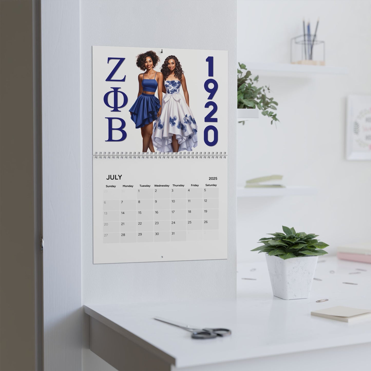 2025 Zeta Phi Beta Sorority Inspired Hanging Wall Calendar | Jan'25-Dec'25