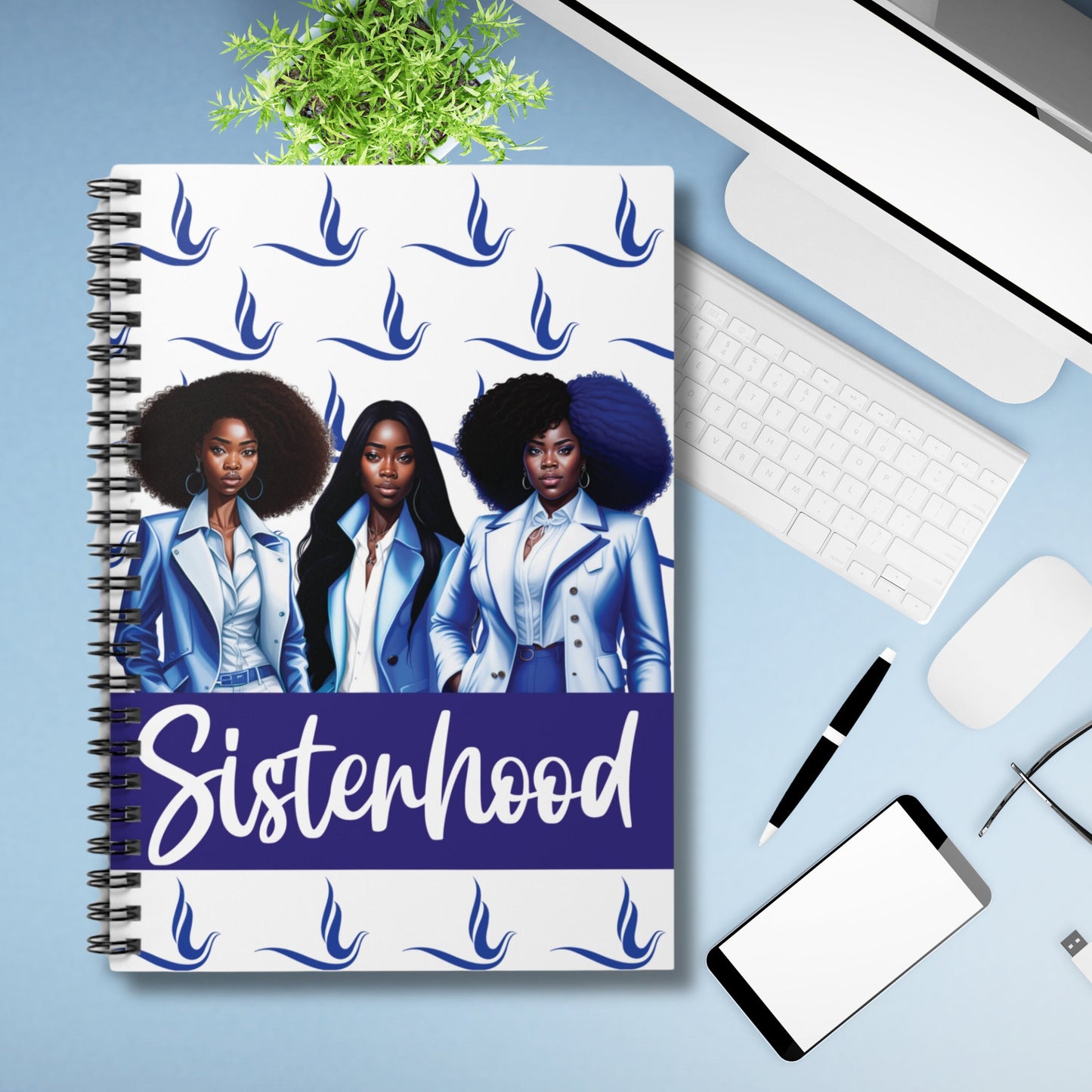 Zeta Phi Beta Sorority Inspired 6x8 Spiral Notebook | ZPB Sisterhood Spiral Notepad Journal w/Lined Pages Zetaversary Blue & White Doves